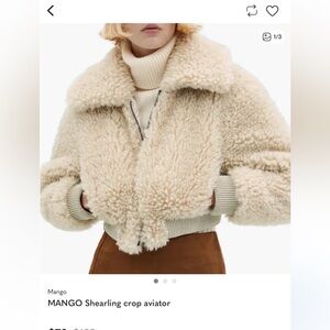 Mango Shearling Cream Teddy Aviator Jacket